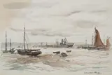 Adrian Hill, Shipping in Harbour, watercolour