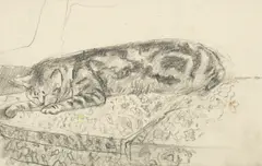 Ruskin Spear, Sleeping Cat, pencil