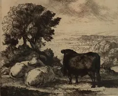 Charles Tunnicliffe, The Cheshire Plain, etching