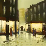 Barry Hilton, Rainy Street Scene, oil on board