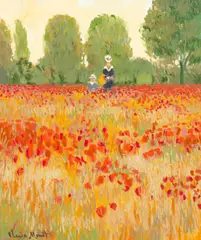 John Myatt, Camille and Jean Monet in a Poppy Field, hand-embellished giclée print on canvas