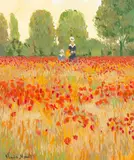 John Myatt, Camille and Jean Monet in a Poppy Field, hand-embellished giclée print on canvas