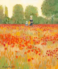 John Myatt, Camille and Jean Monet in a Poppy Field, hand-embellished giclée print on canvas