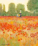 John Myatt, Camille and Jean Monet in a Poppy Field, hand-embellished giclée print on canvas