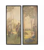 Eustace Pain Elliott Nash, Young Couple Relaxing beneath a Tree, Bournemouth in the Distance, oil on canvas laid to board