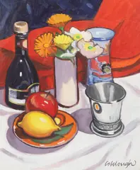 Composition with Flowers and Fruit by Frank Colclough, oil on board, sold Jun 2026