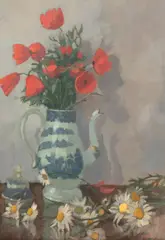 Ken Symonds, Still Life of Poppies, oil on board