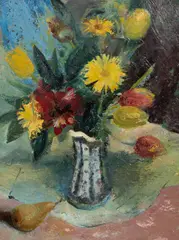 Noel Slaney, Spring Flowers, oil on board
