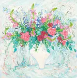 Venetia Syms, Peonies and Snapdragons, oil on canvas