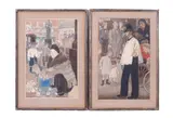 Powys Evans, Street Scene with a Flower Seller and, watercolours