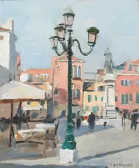 Ken Howard, Lamp Post, San Giovanni e Paolo, oil on board