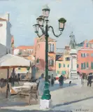 Ken Howard, Lamp Post, San Giovanni e Paolo, oil on board