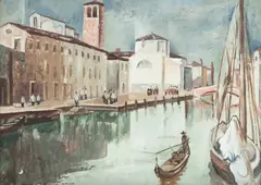 Henry de Waroquier, Rio a Chioggia pres Venise' Venice canal scene, No. M. 646, watercolour and bodycolour on canvas
