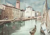 Henry de Waroquier, Rio a Chioggia pres Venise' Venice canal scene, No. M. 646, watercolour and bodycolour on canvas