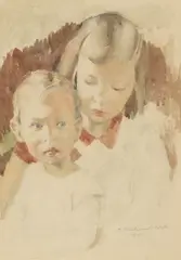 Bernard Fleetwood-Walker, Two Children, 1942, pencil and watercolour
