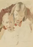 Bernard Fleetwood-Walker, Two Children, 1942, pencil and watercolour