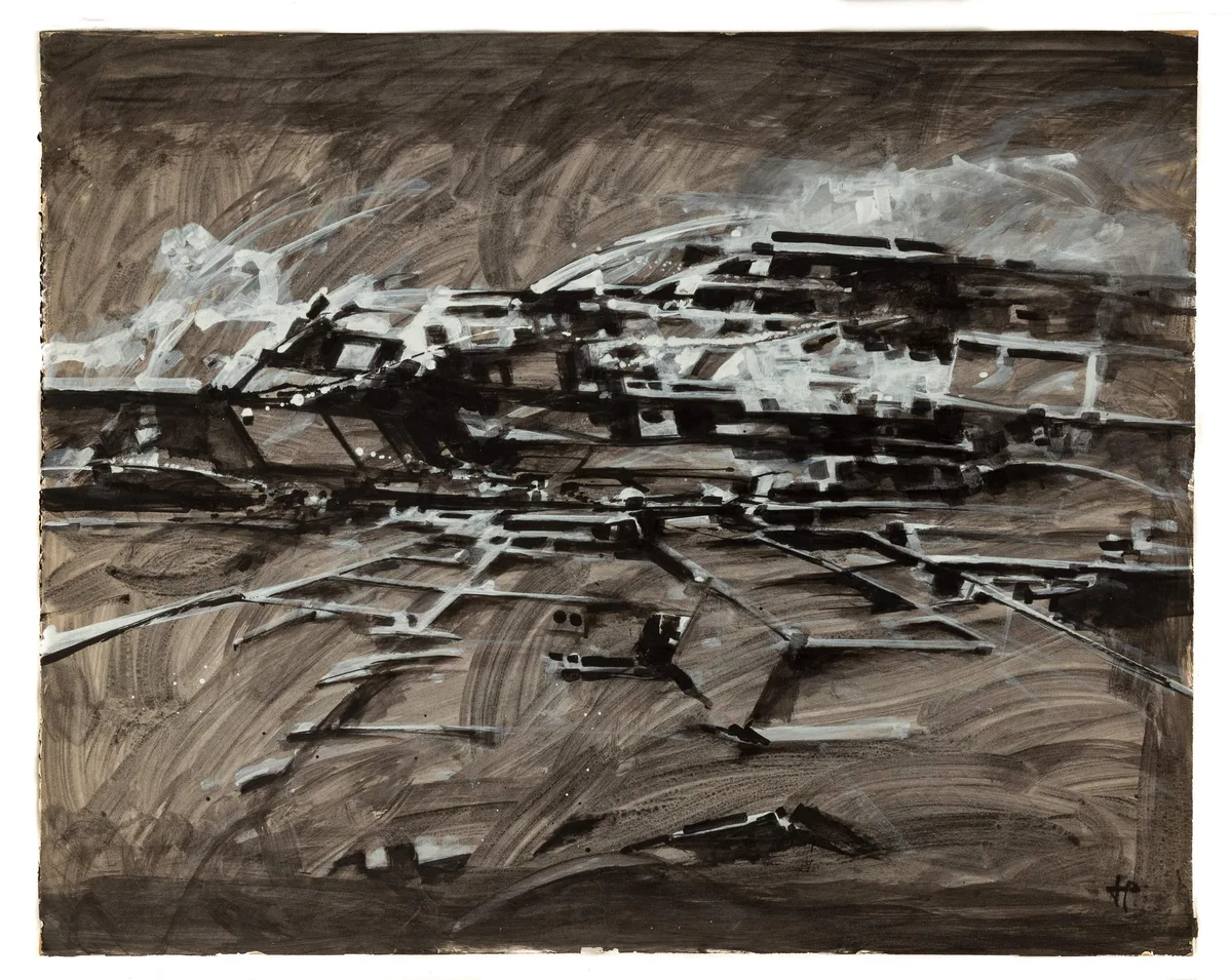 John Hultberg, Express Train Sky, 1974, Gouache on cardboard