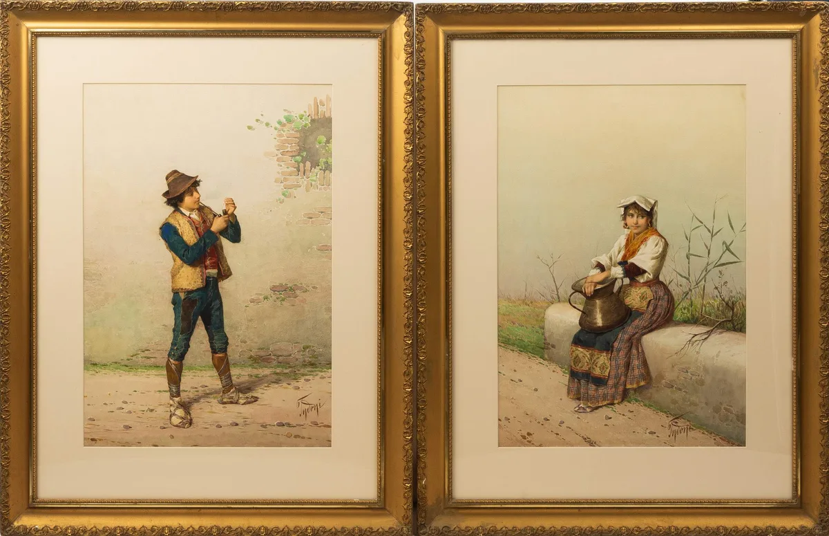 Filippo Indoni, Pair of Portraits, Watercolor on paper