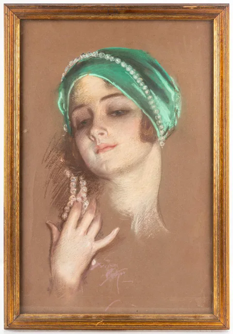 Fisher Girl by Harrison Fisher, Pastel on paper, sold May 2024