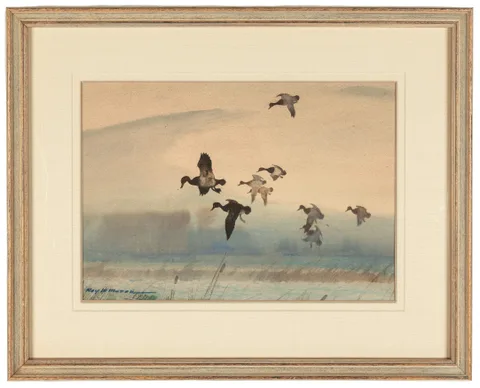 Roy Martell Mason, Ducks over a Pond, Watercolor