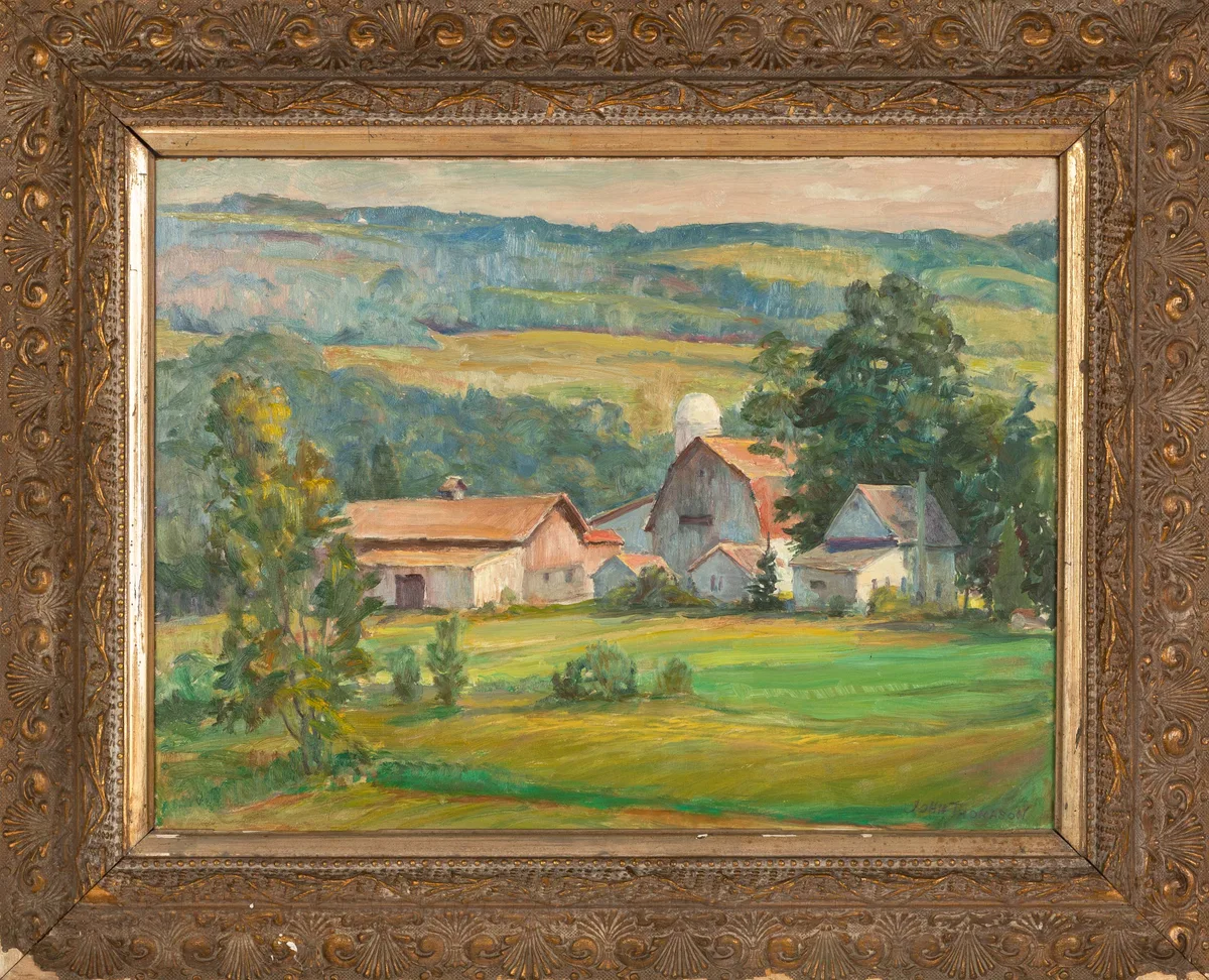 John Thomason (American, 20th century) "Wyoming Hills, New York, Oil on masonite