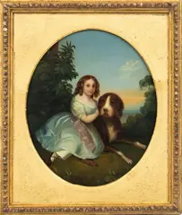 Franz Xaver Winterhalter, Portrait of Mlle Virginie De Sainte-Aldegonde with Her Mastiff, 1850, Oil Tin