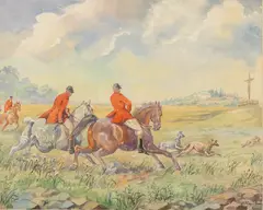 Stephan Pajaczkowski, Chasing a Hare, 1955, Watercolor on Paper