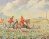 Stephan Pajaczkowski, Chasing a Hare, 1955, Watercolor on Paper