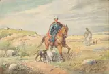 Stephan Pajaczkowski, Polish Hunters on Horseback with Their Dogs, 1955, Watercolor on Wove Paper