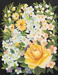 Regina Engelhardt, Rose and Mixed Flowers, Gouache on Paper