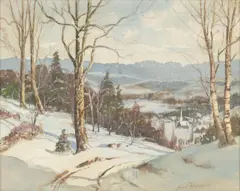 Fred W. Ripsam, Snowy Road, Watercolor on Paper