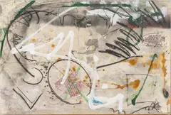 András Márkos, Abstract Composition (Untitled), Mid-Century Modern Acrylic, Collage, Color Pencil and Pencil on Canvas