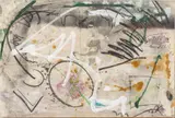 András Márkos, Abstract Composition (Untitled), Mid-Century Modern Acrylic, Collage, Color Pencil and Pencil on Canvas
