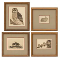 Dell Weller, Barred Owl II; Racoons; Turkeys; Rabbit, Engravings on Paper