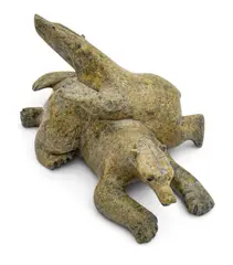 Nujalia Pootoogook, Two Bears Playing, circa 1998, Serpentine Sculpture