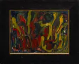 Bearing Signature Elmer Nelson Bischoff, ' W 21.25', Oil on Canvas 20th C. Abstract