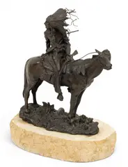 Carl Kauba, Indian Chief on Horseback, Bronze Sculpture on Rough Marble Base