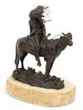 Carl Kauba, Indian Chief on Horseback, Bronze Sculpture on Rough Marble Base