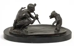 Charles Marion Russell, Native American with Dancing Bear, Bronze Sculpture