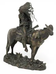 Carl Kauba, Indian Chief on Horseback, Bronze Sculpture