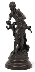 Auguste Moreau, L'amour Maternel, Bronze Sculpture 20th Century