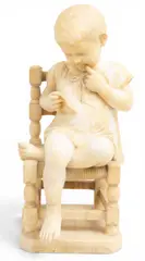 Cesare Lapini, Child Seated in a Rush Chair, circa 1892, Carved Alabaster Sculpture
