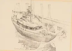 Norman Brumm, Boat at Dock, Ink Drawing on Paper