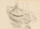 Norman Brumm, Boat at Dock, Ink Drawing on Paper