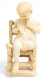 Cesare Lapini, Child Seated In A Rush Chair, circa 1892, Carved Alabaster Sculpture