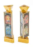 Marc Chagall, Judaica 24K Gold Plated Triangular Rotating Candlesticks with, Silkscreen Prints from the Jerusalem Windows H