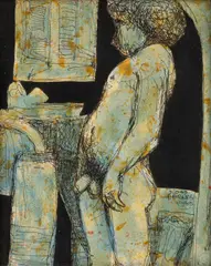William Ross Abrams, Standing Male Nude, 1988, Watercolor and Ink on Paper
