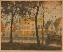 Canal Scene by Alfred Van Neste, circa 1960, Etching in Colors on Paper, sold Dec 2025
