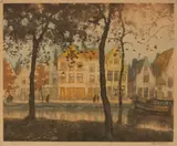 Alfred Van Neste, Canal Scene, circa 1960, Etching in Colors on Paper