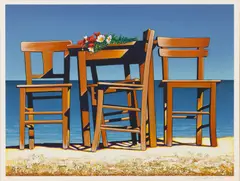 Igor Medvedev, Chairs and Flowers on Beach, Serigraph on Paper